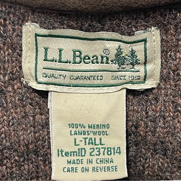 LL Bean Vintage Waterfowl 100% Merino Lambs Wool Brown Tight Knit Large Tall - Picture 3 of 6
